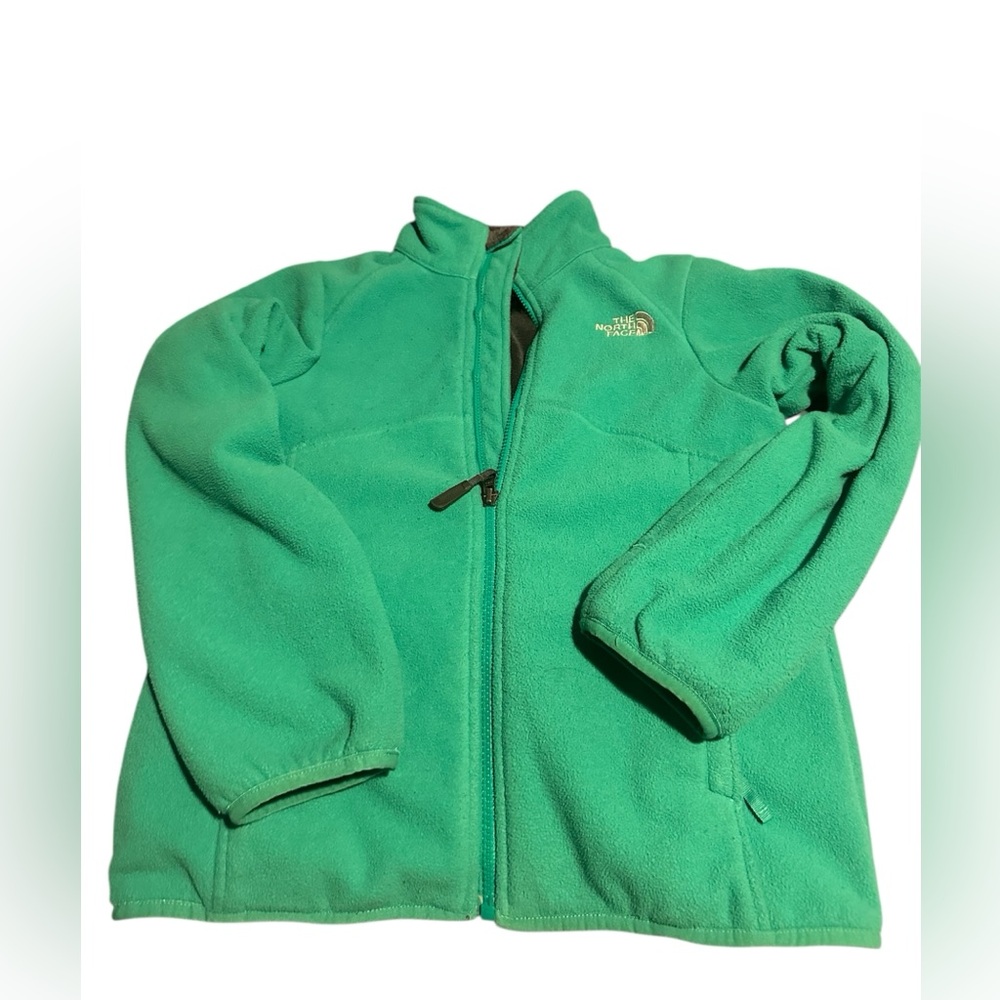 THE NORTH FACE Jacket Boys 10-12 Gray & Green Pocket Fleece Full Zip